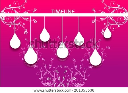 Time line graphic template on pink background with white drops