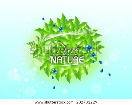 Light blue background with green circle with text Pure Nature