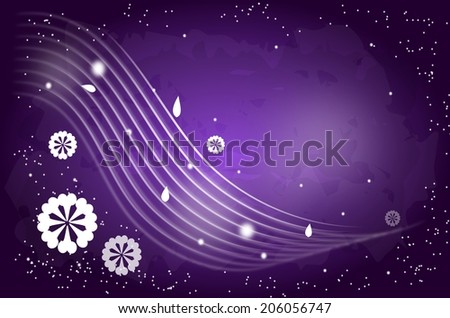 Dark purple background with wave and floral ornaments