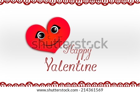 Happy Valentine card with cute red heart and lace