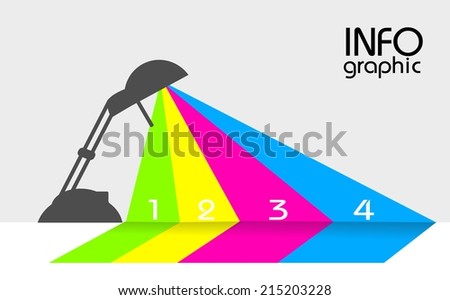 Infographic template for four steps with lamp and colored lights