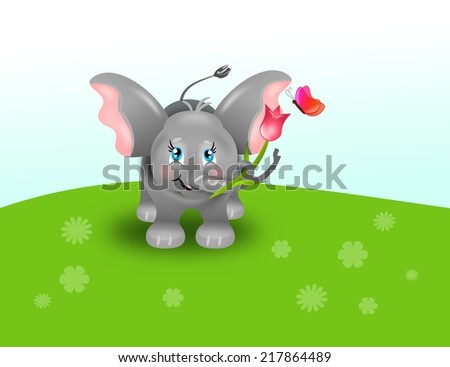 Small elephant with tulip and butterfly