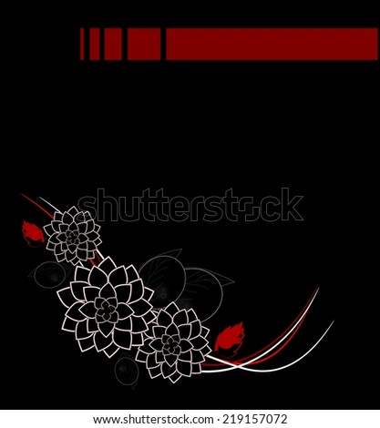 Black background with white red floral ornaments