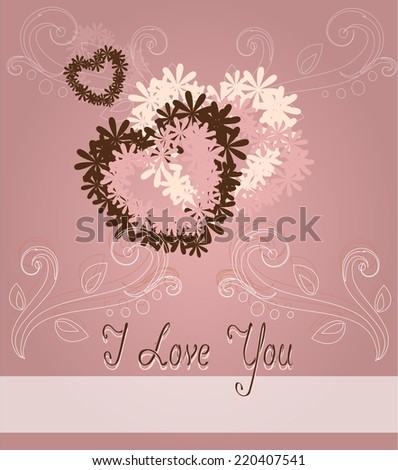 Light pink card with floral hearts and text I Love You