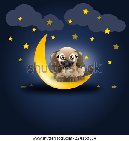 Cute dog sitting on moon