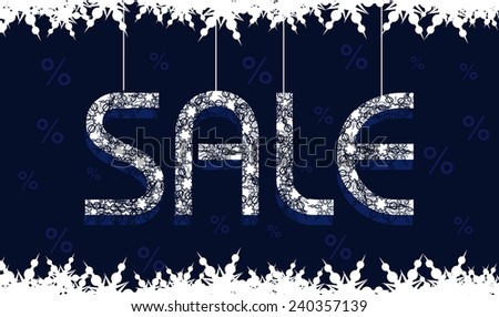 Dark blue background with text Sale decorated with snowflakes