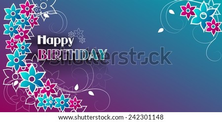 Happy Birthday background in pink blue colors with flower decoration