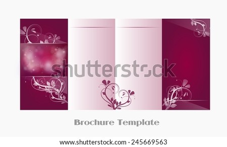 Pink brochure template with four sheets and floral ornaments