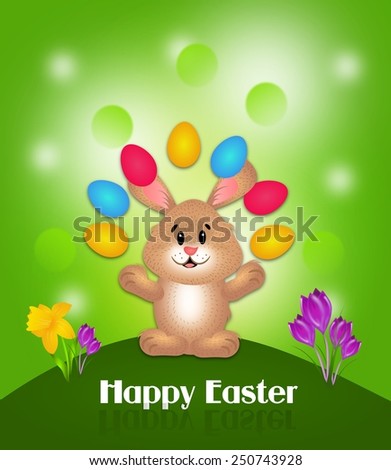 Illustration of easter rabbit on green background card