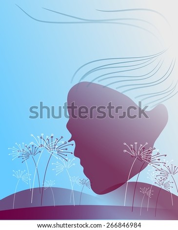 Light blue background with woman side face and flowers