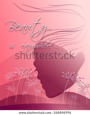 Light pink background with woman side face and flowers