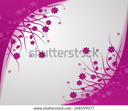 Light gray background with pink floral ornaments in corners