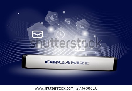 Dark blue background with organize icons illustration