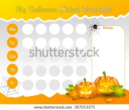 Illustration of halloween school timetable with pumpkins