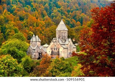 The ancient Haghartsin monastery is located near the town of Dilijan, in a wooded valley. Armenia