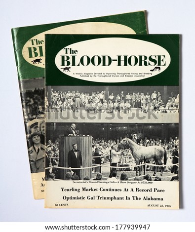 MALESICE, CZECH REPUBLIC - FEBRUARY 14, 2014: Vintage US Magazine The Blood-Horse, issue August 23, 1976, on cover Secretariat\'s Record Saratoga Colt.