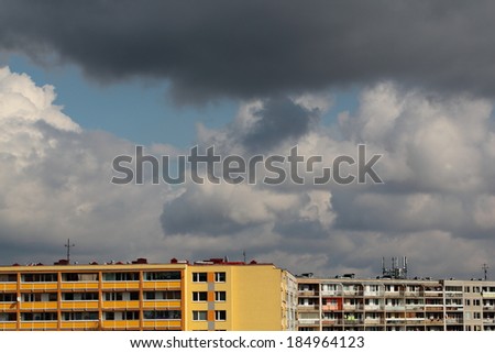 Prefabricated Panel Houses from Communist Era Under Stormy Sky, Prague, Czech republic