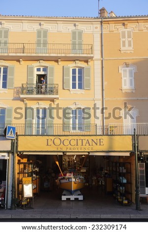 SAINT TROPEZ, FRANCE - OCTOBER 19, 2014: Entrance to the L'Occitane shop. L'Occitane is a French cosmetics retailer, it was founded in 1976 and has shops in 90 countries all over the world.