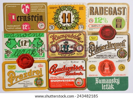 MALESICE, CZECH REPUBLIC - JANUARY 06, 2015: Vintage Czech beer labels.
