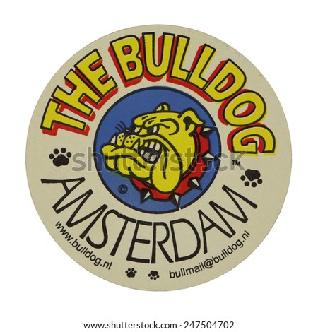 MALESICE, CZECH REPUBLIC - JANUARY 17, 2015: The beer mat with the logo of The Bulldog Amsterdam, the worlds first coffeeshop in Amsterdam, Holland, Europe.