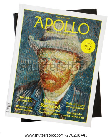 MAASTRICHT, NETHERLANDS - MARCH 16, 2015: Stack of international art magazines Apollo on top issue March 2015 on display in Maastricht 2015.