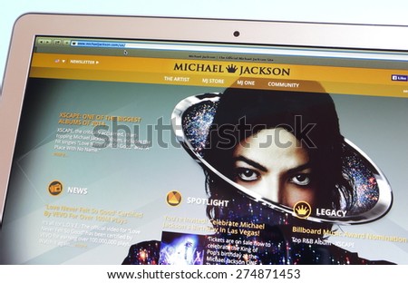 KAMBERK,CZECH REPUBLIC - MAY 4, 2015: Photo of official website Michael Jackson on a MacBook Air monitor.