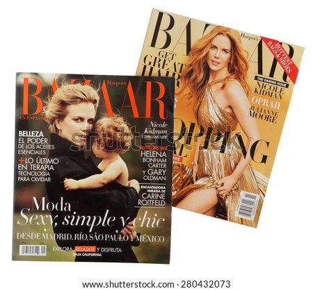 MALESICE, CZECH REPUBLIC - MAY 21, 2015: Stack of magazines Harpers Bazaar, on top issue November 2012 with Nicole Kidman on cover on display in Malesice, Czech in May 2015.