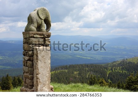 Elephant sculpture  of Kralicky Sneznik or Snieznik Klotzky - border of Czech Republic and Poland - water divide for Black sea, Baltic sea and North sea