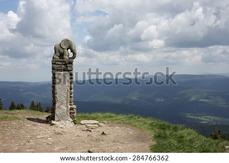Elefant sculpture  of Kralicky Sneznik or Snieznik Klotzky - border of Czech Republic and Poland - water divide for Black sea, Baltic sea and North sea