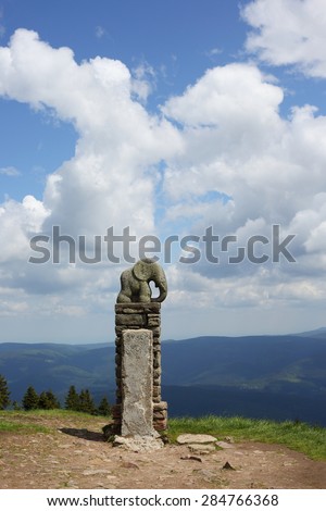 Elefant sculpture  of Kralicky Sneznik or Snieznik Klotzky - border of Czech Republic and Poland - water divide for Black sea, Baltic sea and North sea