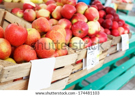 Market crates full of red healthy eco apples