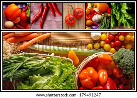 Multiple photos of different color vegetables
