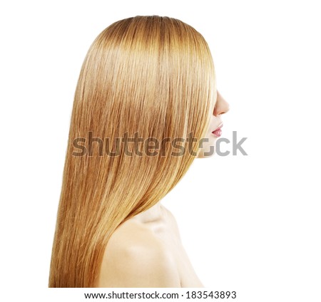 Girl with beautiful straight hair isolated on a white background