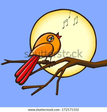 bird sings on a branch against the sun