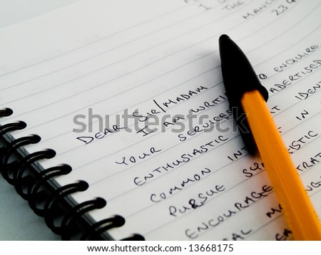 Handwritten Writing a Letter on Plain White Lined Paper With Pen Biro
