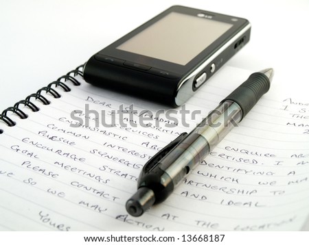 Handwritten Letter Writing With Pen Biro Ballpoint and Mobile Phone