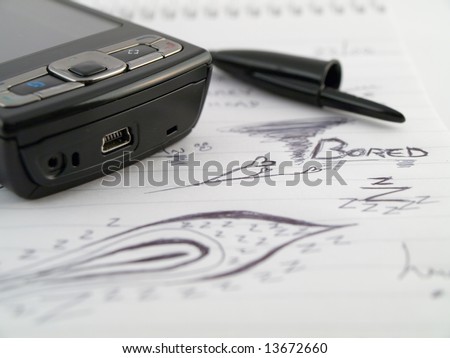 Doodle Sketch Lined Work Business Notepad With Bored Drawings and Mobiles Phone PDA