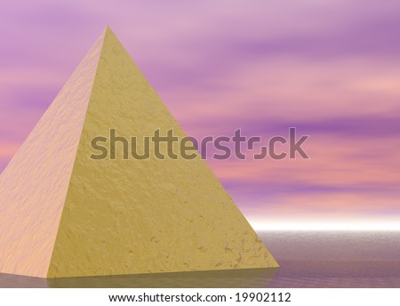 Golden Pyramid on Pink Purple Ocean Scene