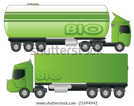 Two Green Biofuel Truck Transport Drawing