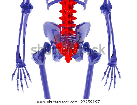 Blue glass Human Skeleton over White Bad Back