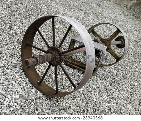 Old Rusted Wheel on Stones Industrial Scene