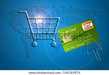 shopping cart with a credit card, concept of internet shopping.