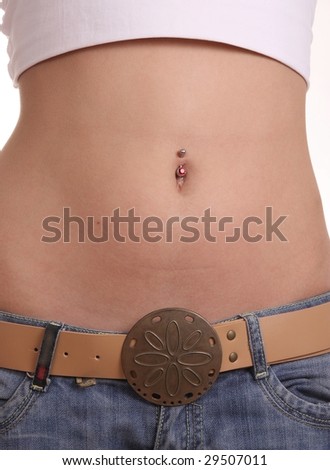 Flat and sexy girl\'s belly with piercing navel