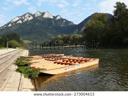 Wood raft in autumn landscape, Trzy Korony,Pieniny, Beskid Niski Mountains, Poland