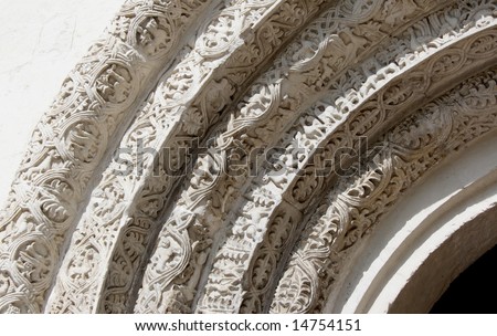 The ancient ornaments which have been cut out on a stone for an ornament of a cathedral.