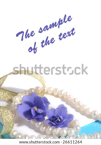 Background with colors of a violet, pearls and a gold tape.