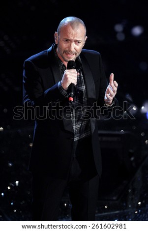 SANREMO, ITALY - FEBRUARY 11: Singer Biagio Antonacci performs on the stage of the 65th Sanremo Song Festival at the Ariston Theatre on February 11, 2015 in Sanremo, Italy.