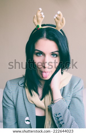 Funny Reindeer woman - tongue out