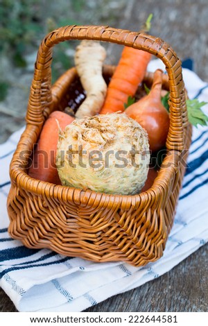 Fresh vegetables in basket from market