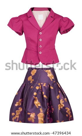 pink blouse and violet skirt